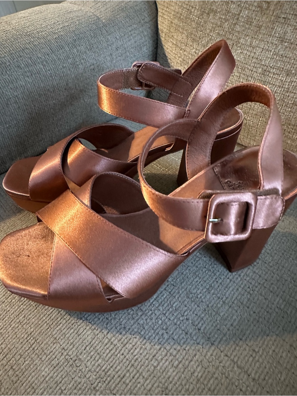 Jeffrey Campbell Women's Satin Platform Sandals in Metallic Brown